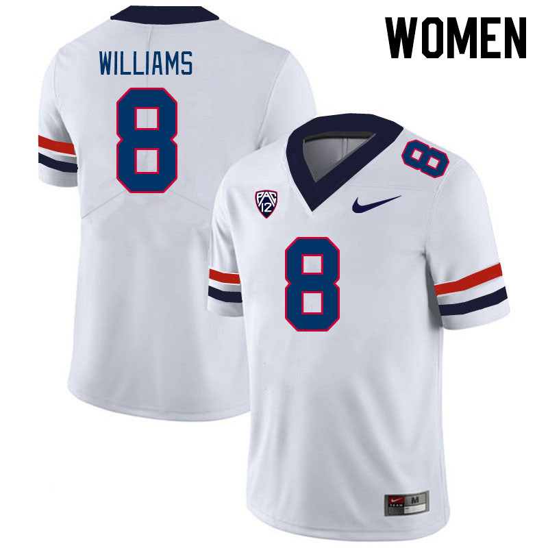 Women #8 DJ Williams Arizona Wildcats College Football Jerseys Stitched-White - Click Image to Close